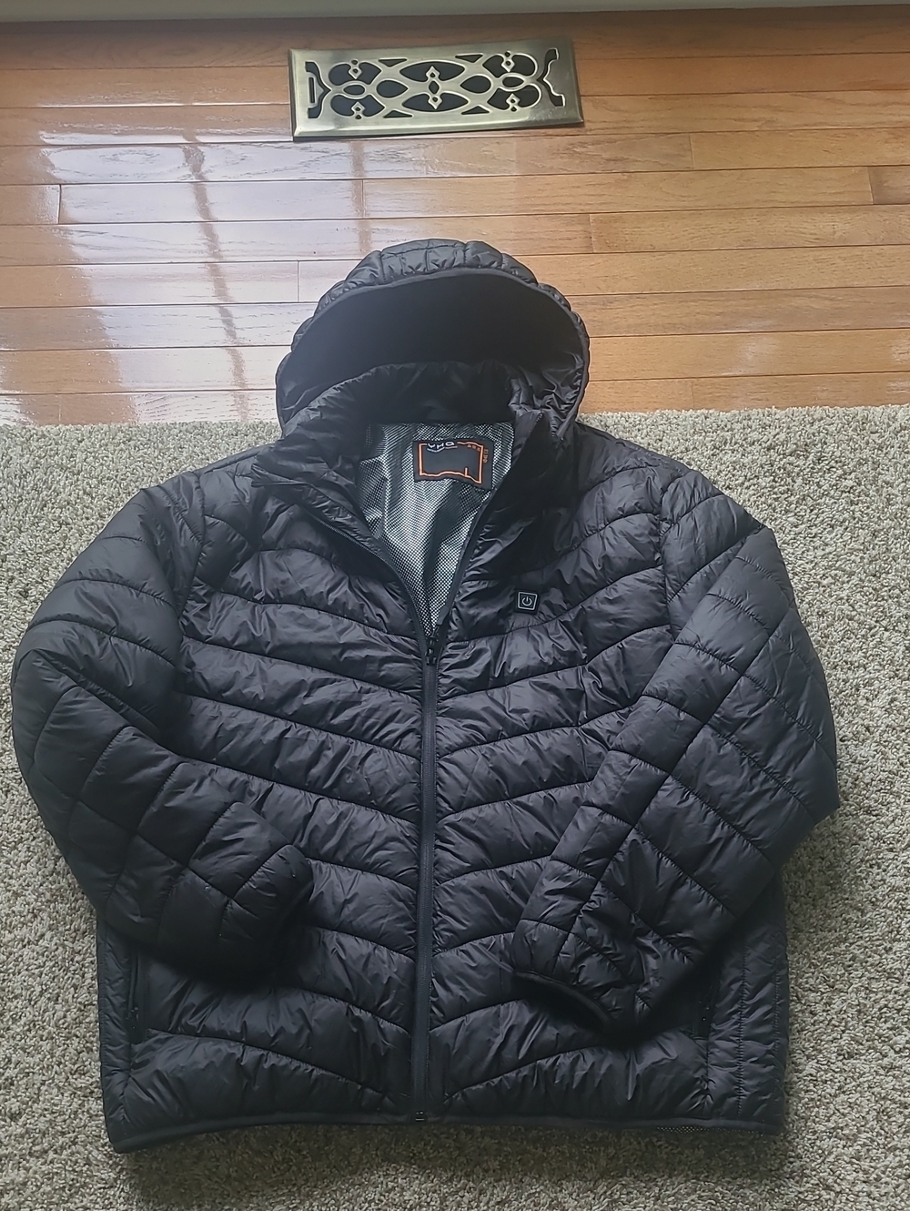 Quilted Black Hooded Puffer Jacket - Battery Heated!!! Nbw